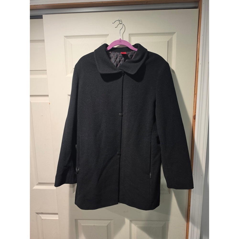 Steilmann Black Virgin Wool Cashmere Blend Coat Peter Pan Collar Size GB 14